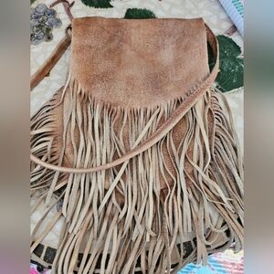 Fringed Tan Leather Bag